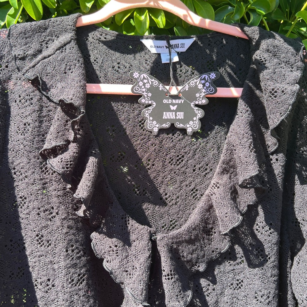 Old Navy Black Eyelet Ruffle Cardigan (Anna Sui Collaboration)